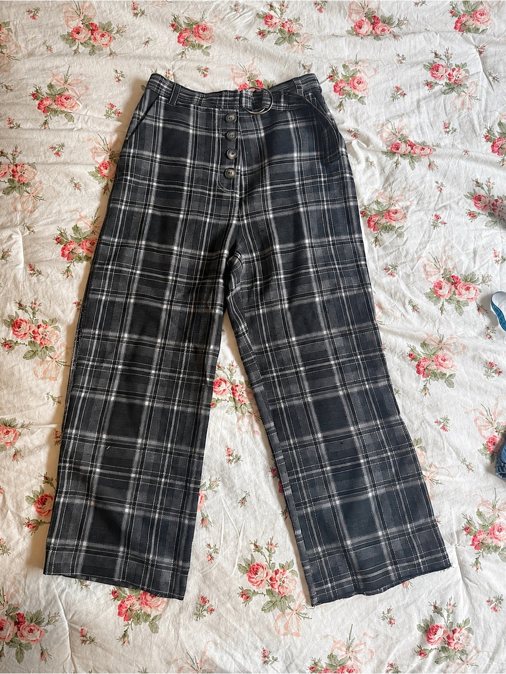 Topshop High-Waisted Plaid Wide-Leg Pants – US 8